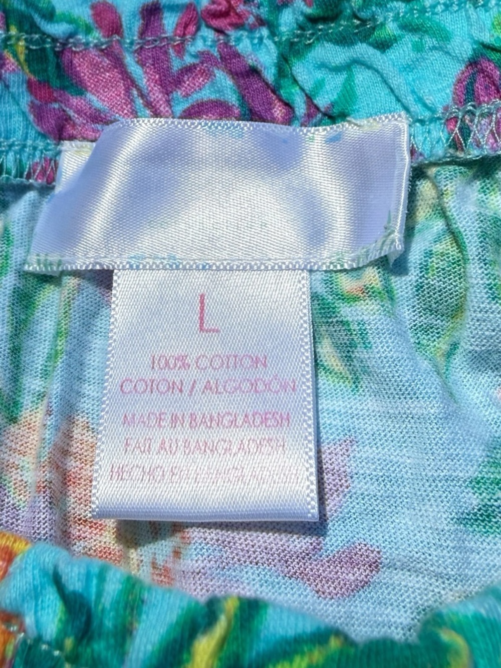 Stella Parker Teal Floral Off the Shoulder Cotton Blouse Ruffle Sleeve Large - Picture 8 of 9